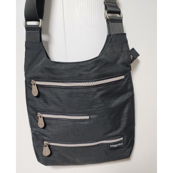 Baggallini Handbags - Baggallini Gray Crossbody Shoulder Bag 9" x 12" Nylon 4 Zip Purse Adjustable